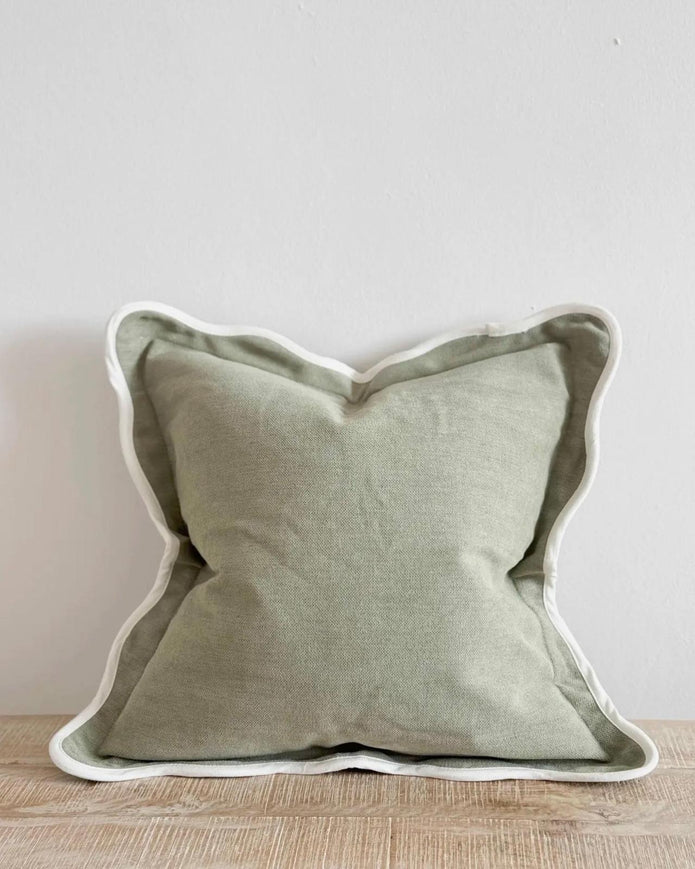 Ellenvale Trade Chloe extra large sage green square cushion cover with scalloped edges, soft furnishings decor accessory