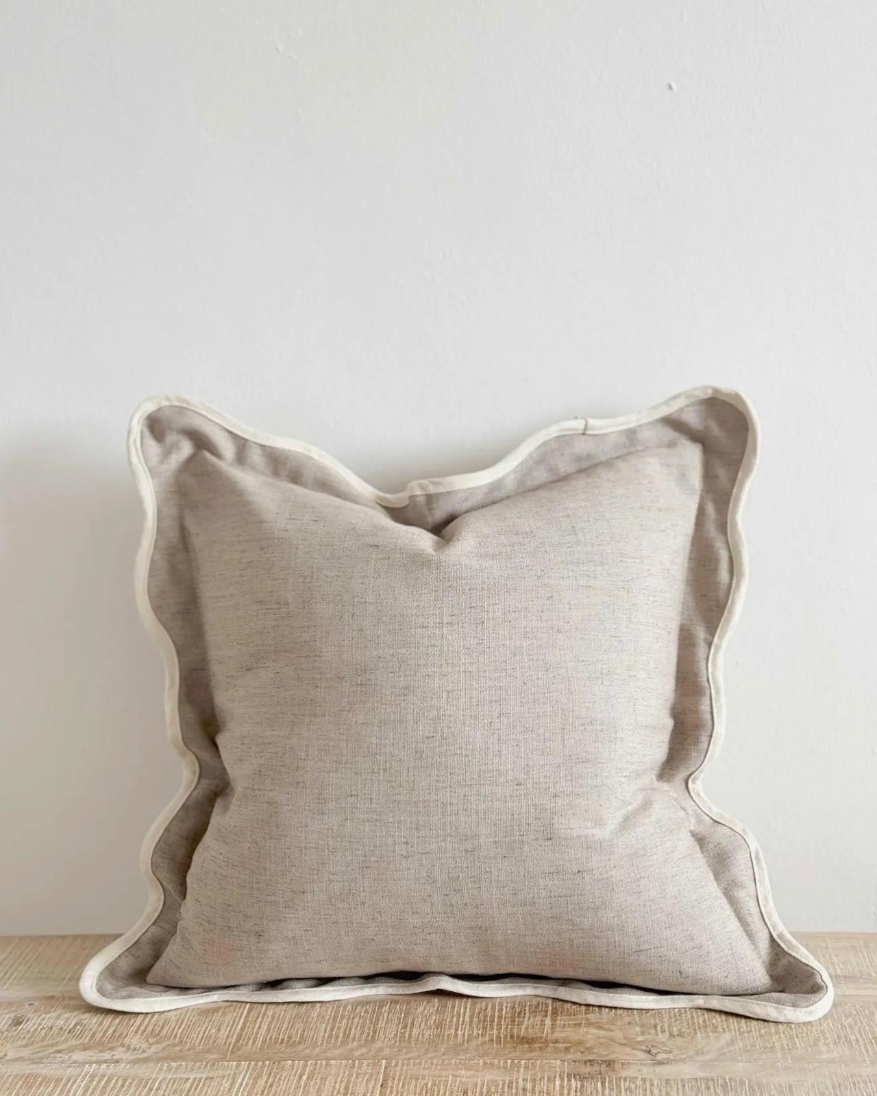 Chloe extra large beige and cream scalloped edge cushion cover by Ellenvale Trade on soft furnishings, featuring elegant scalloped design.