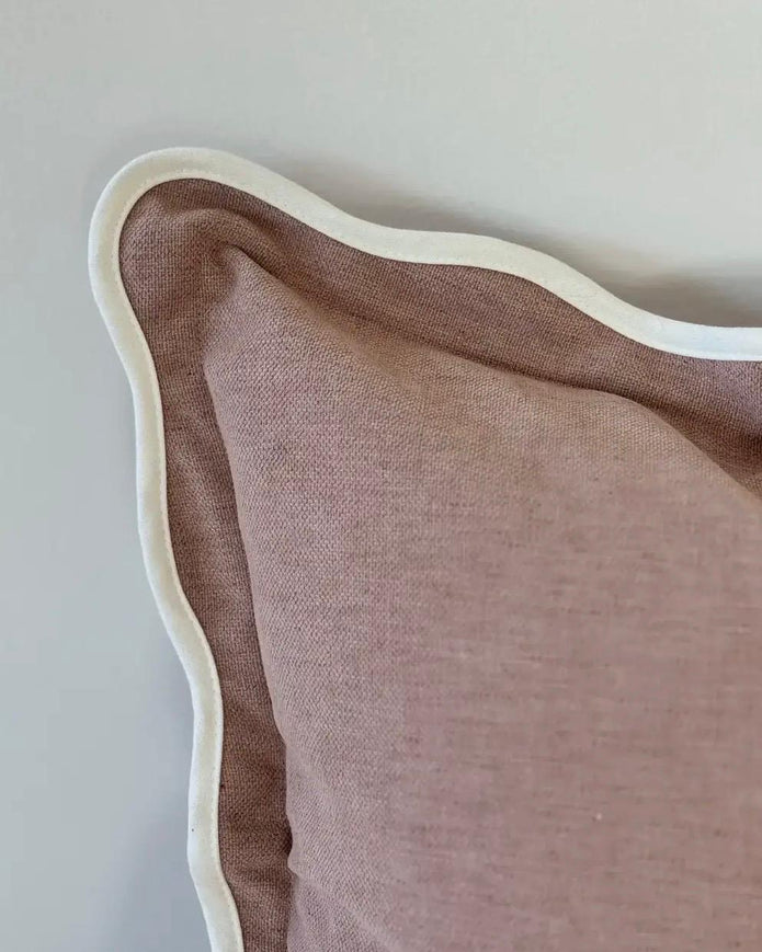 Chloe extra large dusty pink square scalloped cushion cover by Ellenvale Trade, soft furnishings, textured fabric with scalloped edges
