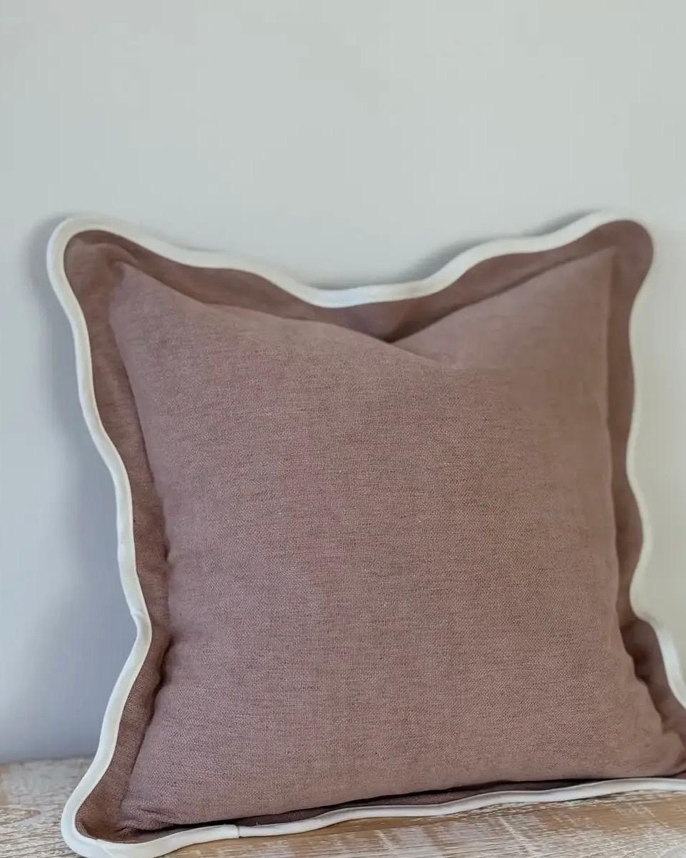 Chloe extra large dusty pink square scalloped cushion cover from Ellenvale Trade, soft furnishings with decorative scalloped edges.