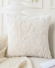 Velvet Cream Cushion Cover With Small Leaf Print - PRE ORDER TWO WEEK DELIVERY