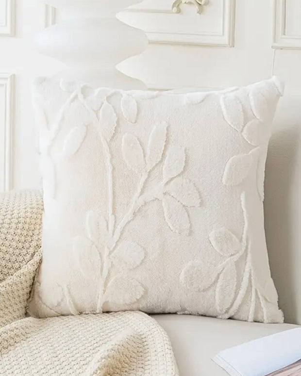 Velvet Cream Cushion Cover With Small Leaf Print - PRE ORDER TWO WEEK DELIVERY