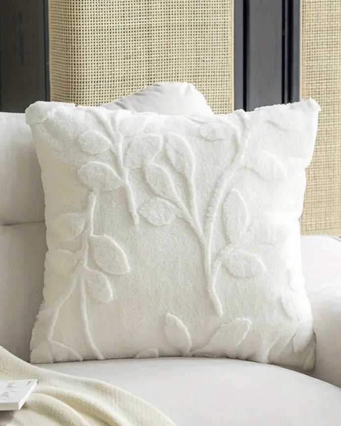 Velvet Cream Cushion Cover With Small Leaf Print - PRE ORDER TWO WEEK DELIVERY