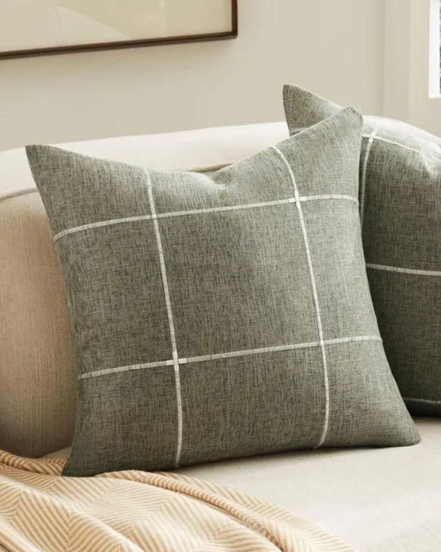 Olive Green And White Square Cushion Cover - PRE ORDER TWO WEEK DELIVERY