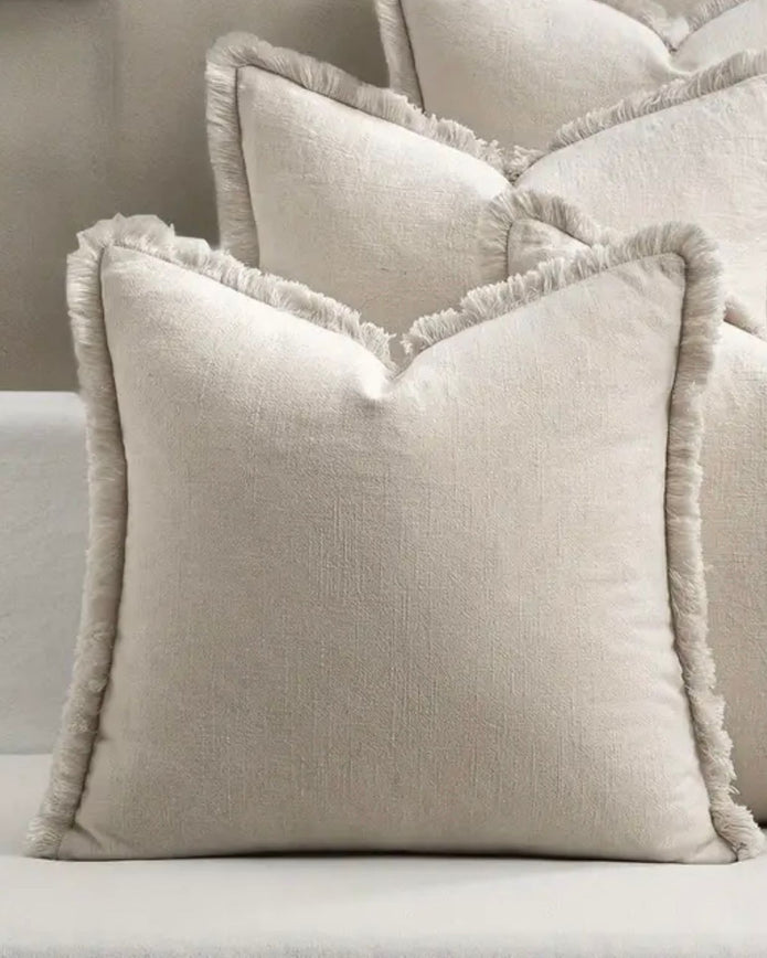 Frayed Edge Beige Cushion Cover - PRE ORDER TWO WEEK DELIVERY