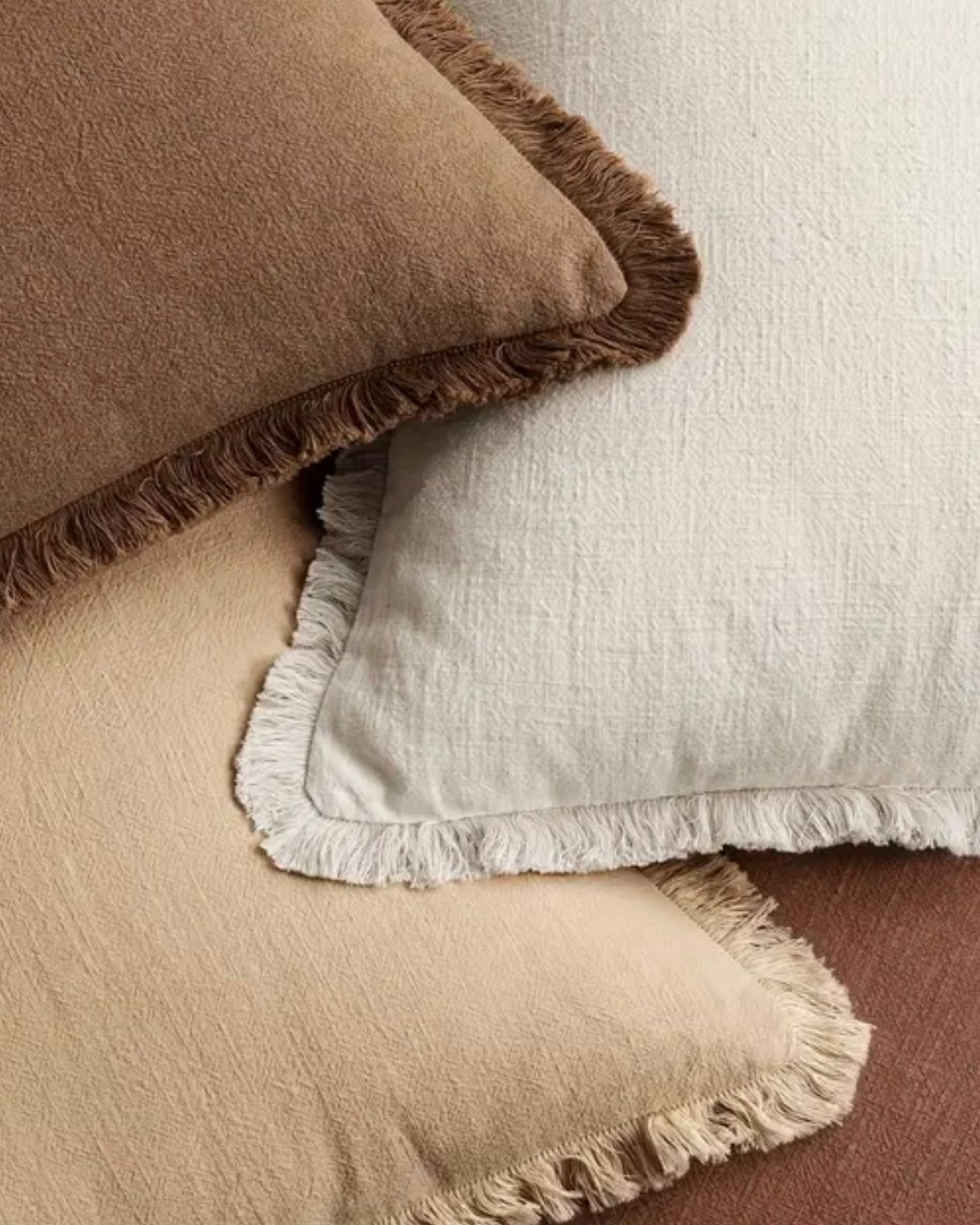 Frayed Edge Beige Cushion Cover - PRE ORDER TWO WEEK DELIVERY