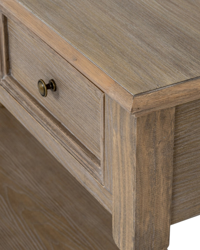 Delphine Collection 3-drawer console table with shelf by Hill Interiors, showcasing modern furniture and storage solution in a stylish design.