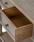 Delphine Collection 3-drawer console table with shelf by Hill Interiors, featuring a stylish wooden furniture piece with storage drawers and shelf.