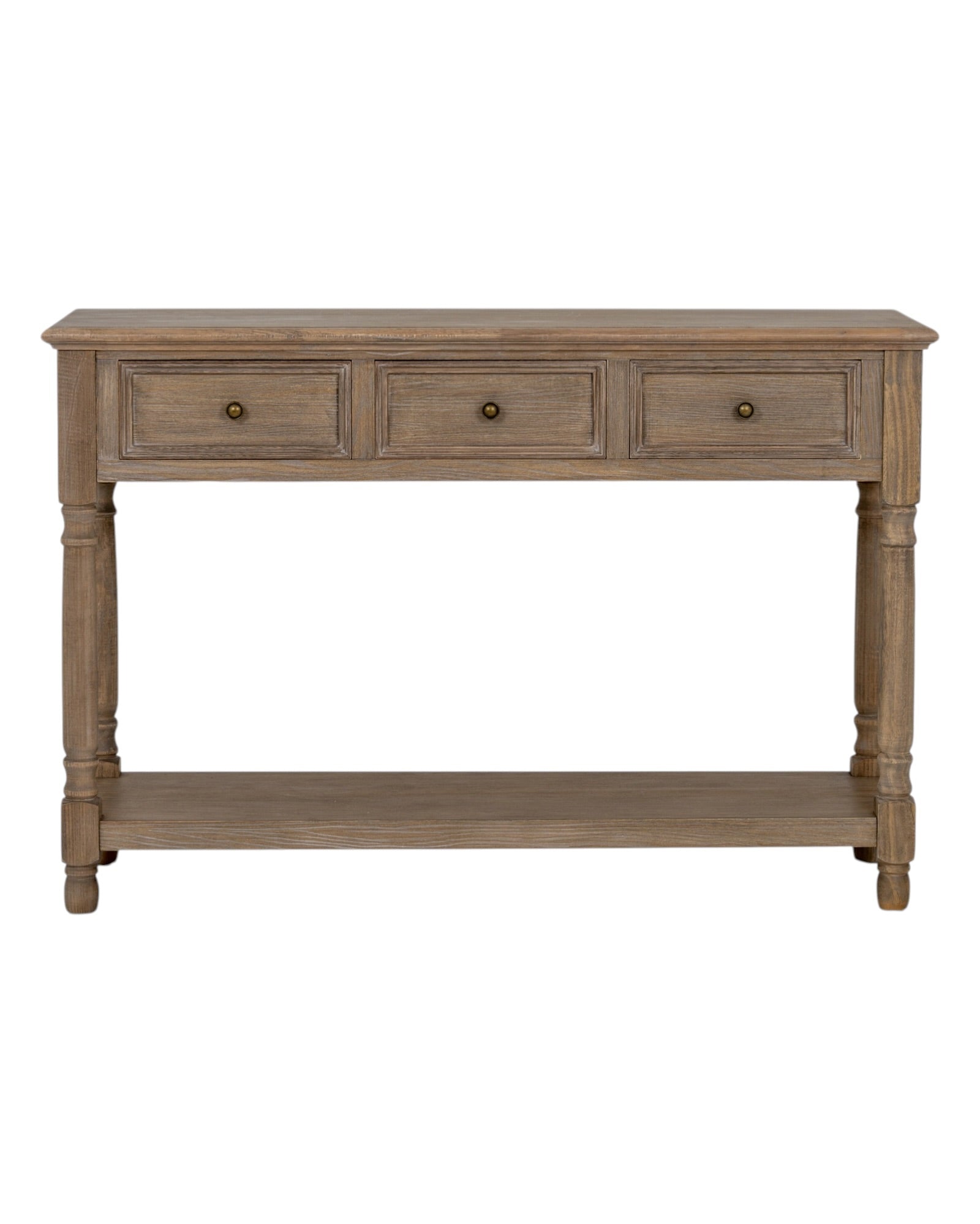 Delphine Collection 3-drawer console with shelf from Hill Interiors, showcasing modern wooden furniture for entryway or living room.