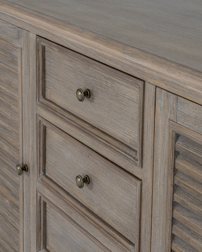 Delphine Collection large dresser base with two doors and four drawers by Hill Interiors, showcasing a modern furniture piece.