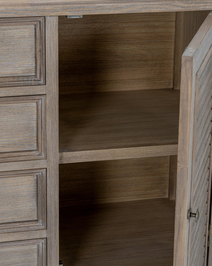 Large Delphine Collection 2-door, 4-drawer dresser base by Hill Interiors, showcasing a stylish furniture piece with a smooth finish.