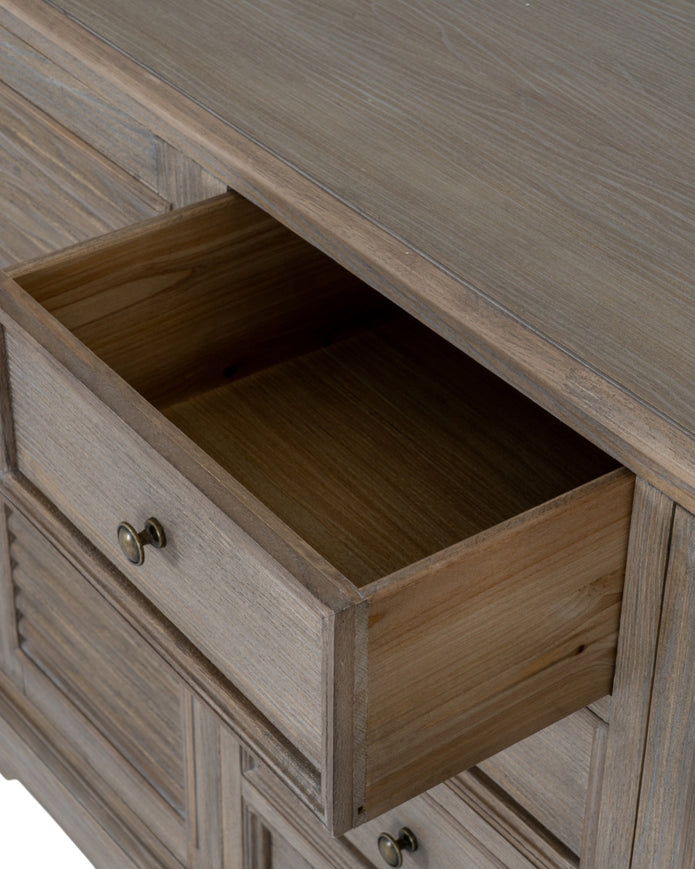 Large Delphine Collection 2-door, 4-drawer dresser base by Hill Interiors, showcasing sleek wood finish and spacious storage.