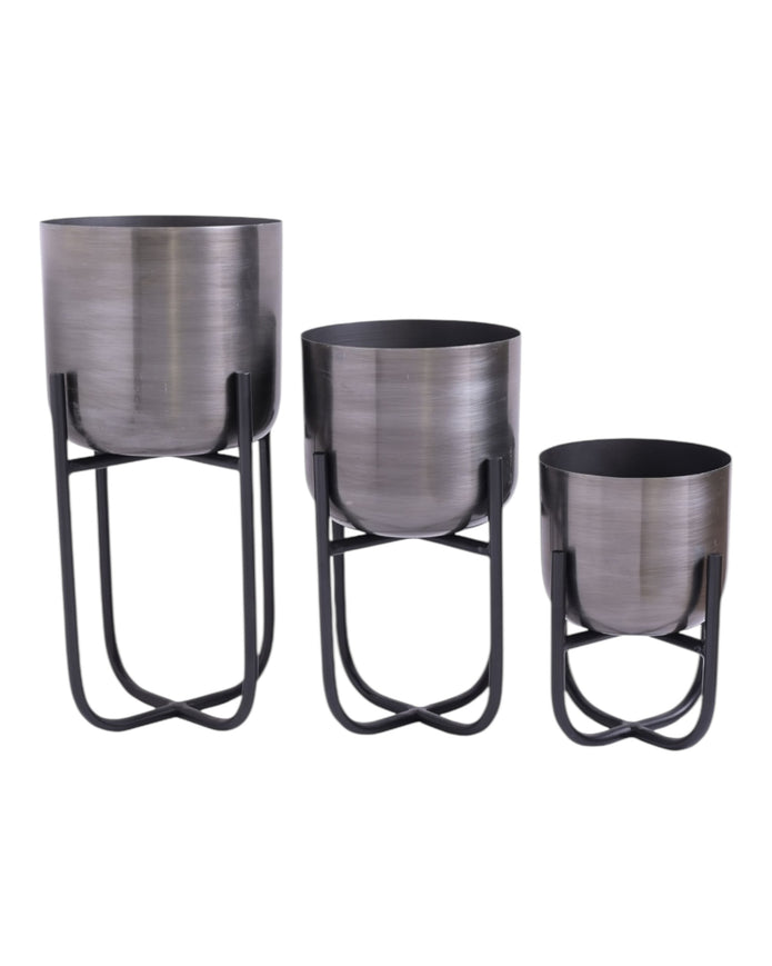 Metal Planters On Stands - Set Of Three