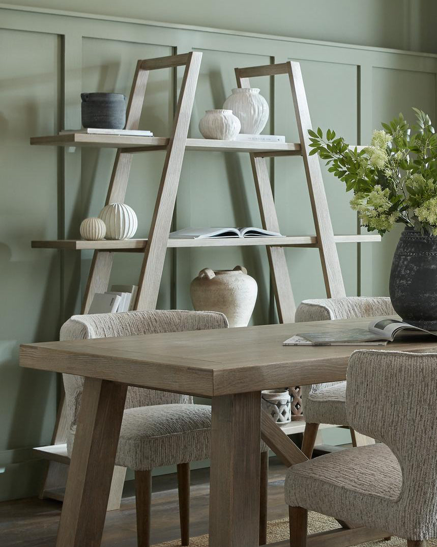 Haldon Collection 4-shelf apex shelving unit by Hill Interiors, modern wooden furniture with four spacious shelves for storage.