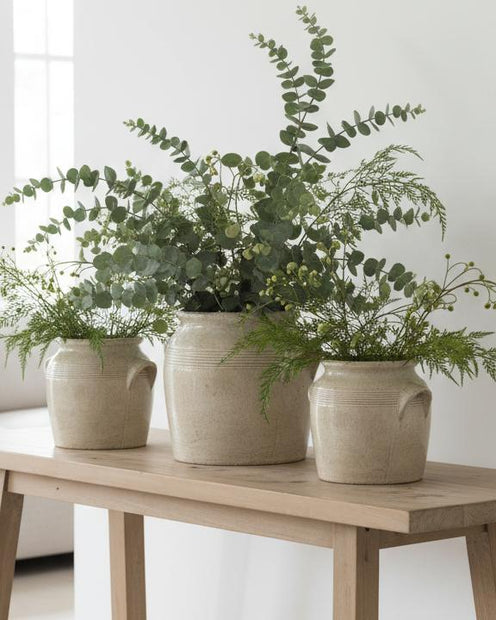 Neutral glazed vase from Hill Interiors, Tarn collection, with a sleek, modern design and smooth finish, perfect for home decor.
