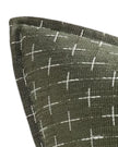 Olive green woven cushion cover with cross design, soft furnishings by Starlight Express, showcasing textured fabric and decorative pattern.