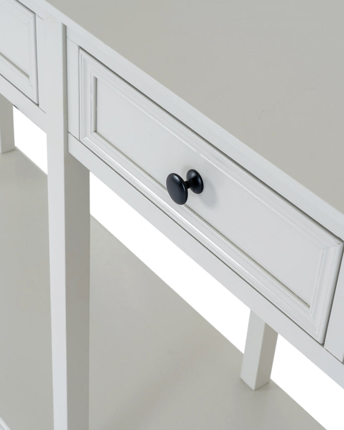 Hill Interiors Belmont Collection 4 Drawer Console table with sleek wood finish and modern design, ideal for entryways and living rooms.