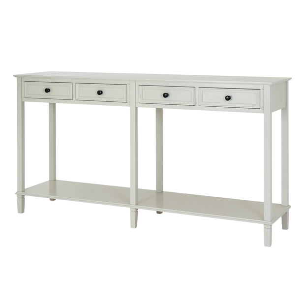 Hill Interiors Belmont Collection 4 Drawer Console in wood finish, showcasing sleek design and spacious storage drawers.
