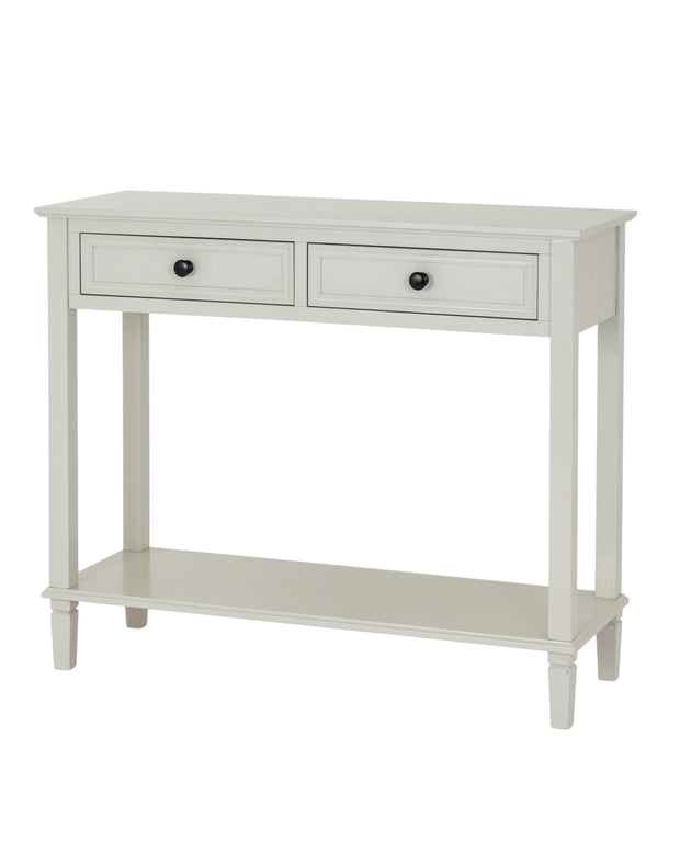 Hill Interiors Belmont Collection 2 Drawer Console table with a sleek wooden finish and modern design, suitable for entryways or living rooms.