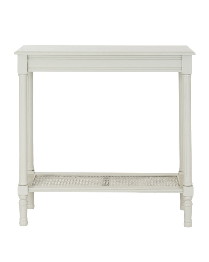 Hill Interiors Belmont Rattan Collection console table with woven rattan details and sleek wooden legs.