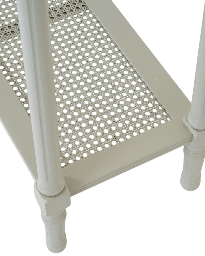 Hill Interiors Belmont Rattan Collection console table with woven rattan design and sleek wooden legs.