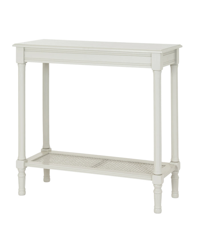 Hill Interiors Belmont Rattan Collection console table with woven rattan design and wooden legs, ideal for entryways or living rooms.