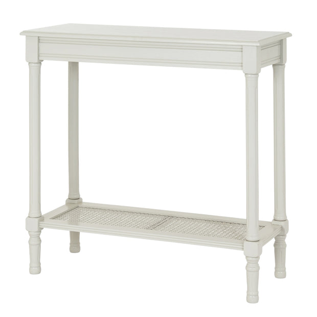 Hill Interiors Belmont Rattan Collection console table with woven rattan design and wooden legs, ideal for entryways or living rooms.
