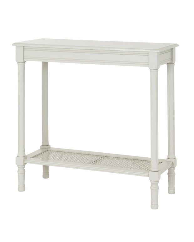 Hill Interiors Belmont Rattan Collection console table with woven rattan design and wooden legs, ideal for entryway or living room decor.