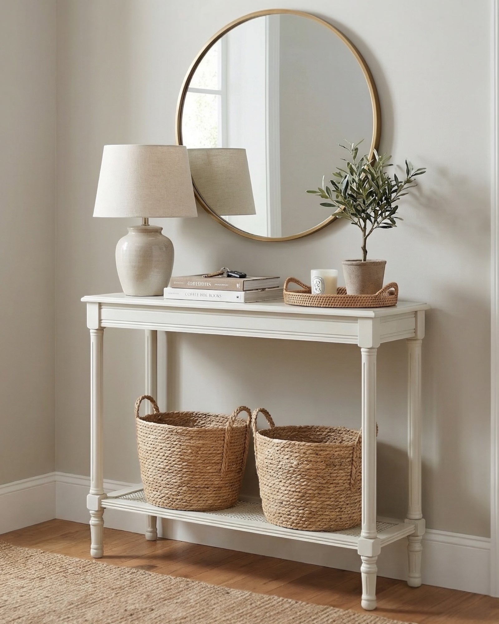 Bellmont Rattan Collection console table by Hill Interiors, featuring rattan frame and sleek design for stylish home decor.