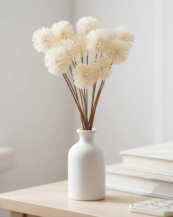 Artificial Cream Pom Pom Bunch from Starlight Express, decorative artificial plants with soft cream-colored pom poms.