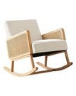Cream rattan rocking chair from Starlight Express, showcasing a stylish, curved wooden frame and woven rattan seat for comfortable relaxation.