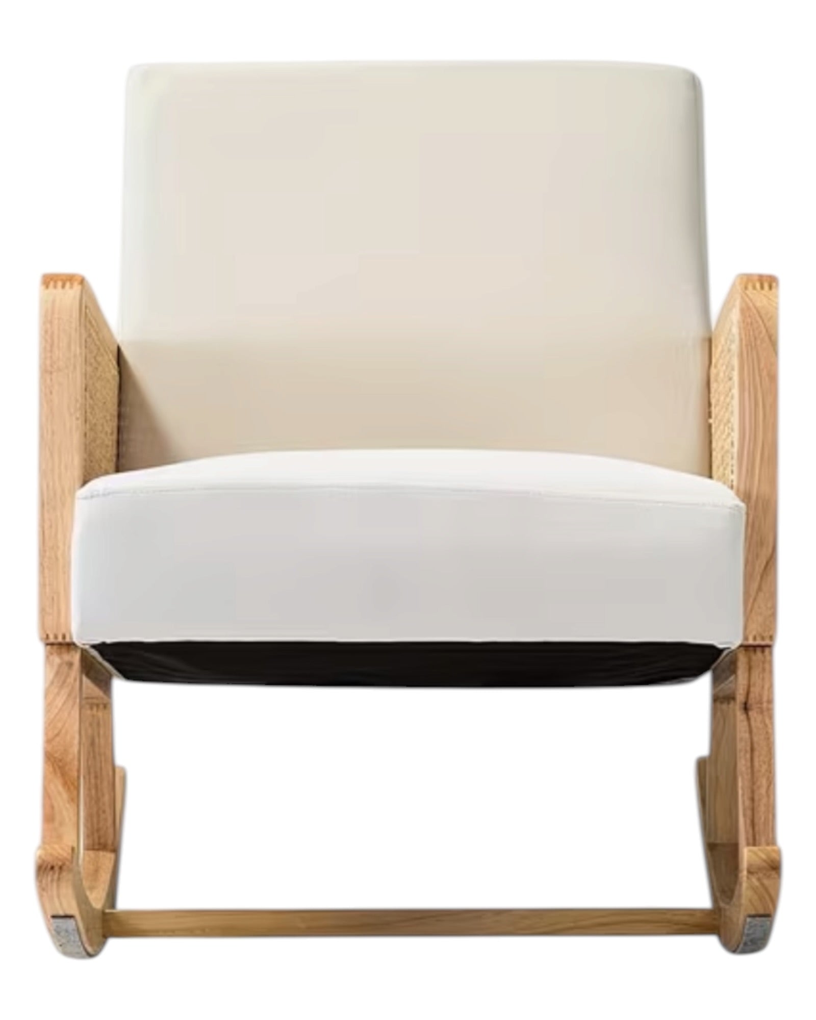 Cream rattan rocking chair from Starlight Express, showcasing a stylish, comfortable furniture piece with curved armrests and a smooth rocking motion.