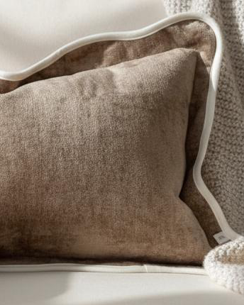 Chloe coffee brown and cream scalloped edge rectangle cushion cover by Ellenvale Trade, soft furnishings with elegant design.