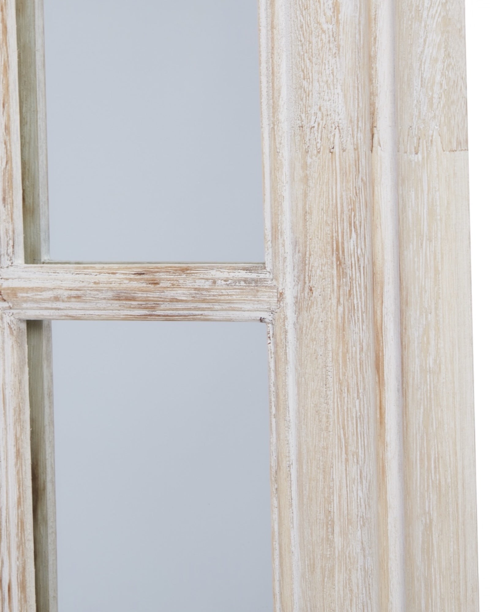 Washed wood framed window mirror from Hill Interiors, featuring a rustic wooden frame and reflective glass surface for home decor.