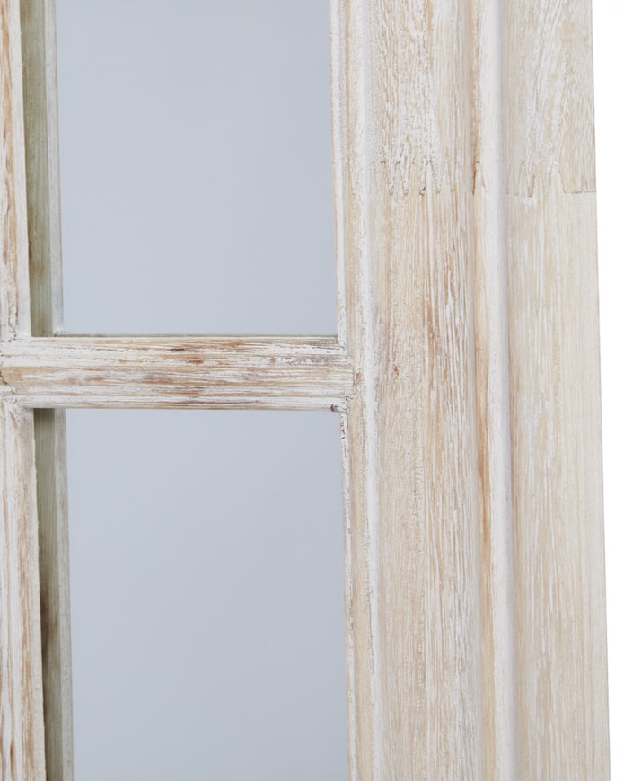 Washed wood framed window mirror from Hill Interiors, featuring a rustic wooden frame and reflective glass surface for home decor.