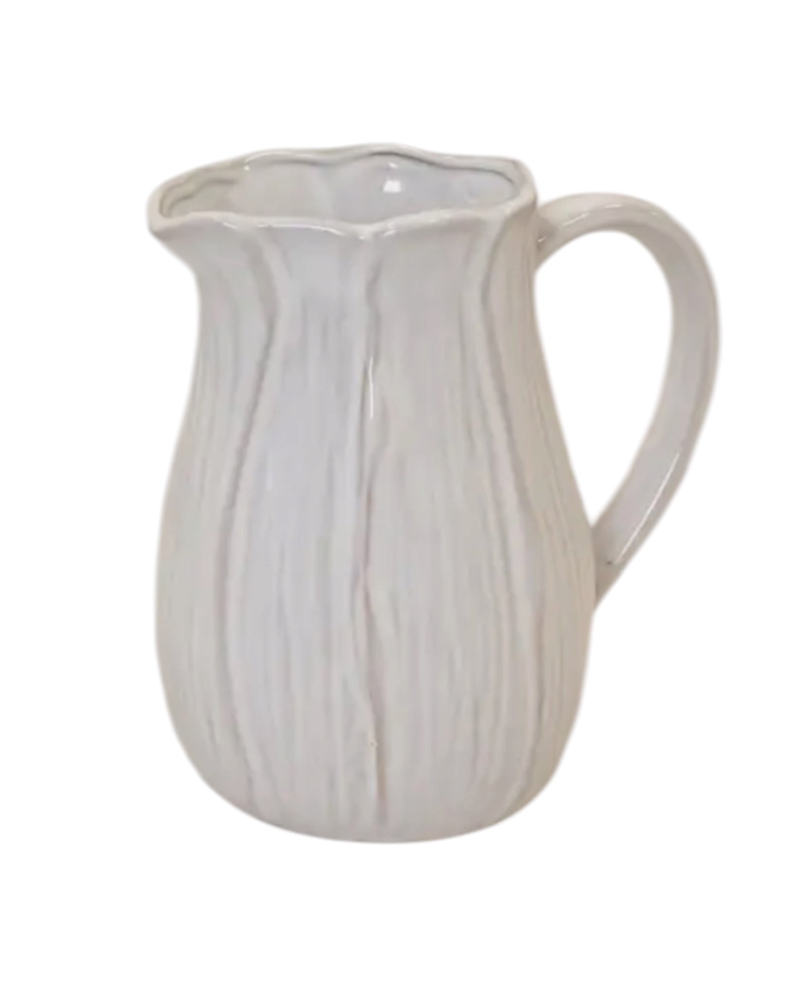 Natural ceramic jug with petal-shaped design, decorative home decor piece by Satchville, featuring a smooth, elegant finish.