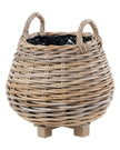 Rattan Kubu luxury lined round bulbous storage baskets for home decor, showcasing woven natural rattan with lining details.
