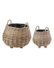Rattan Kubu luxury lined round bulbous storage basket from Pacific Lifestyle Ltd, showcasing woven natural rattan design and soft lining.