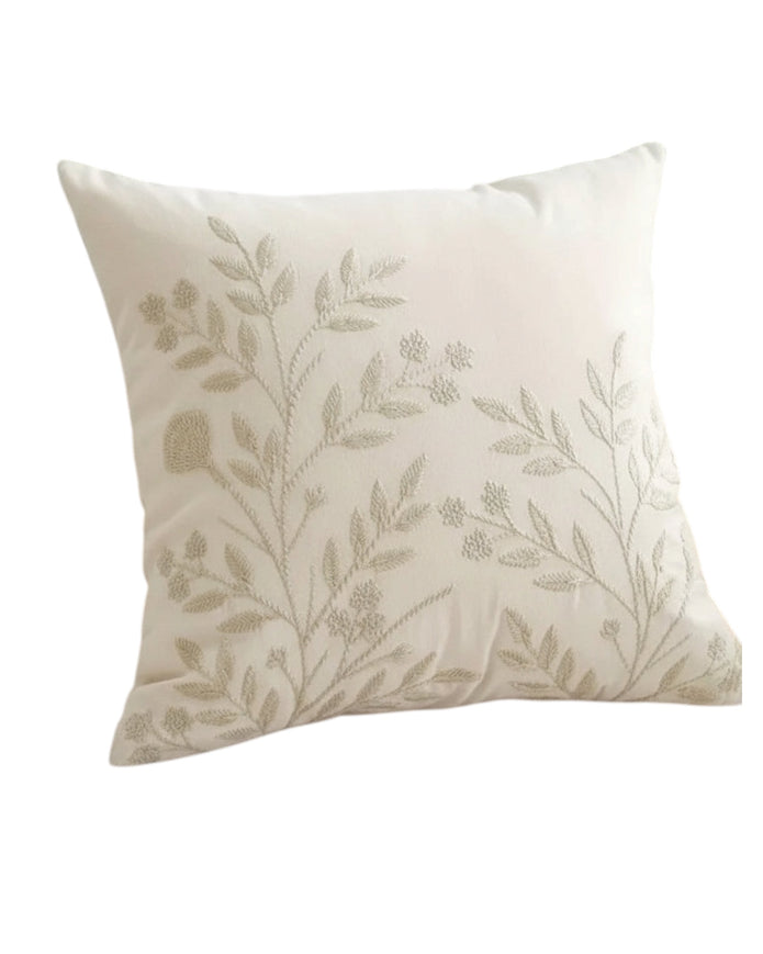 Cream floral embroidered cushion cover by Starlight Express, featuring soft furnishings with intricate floral embroidery.