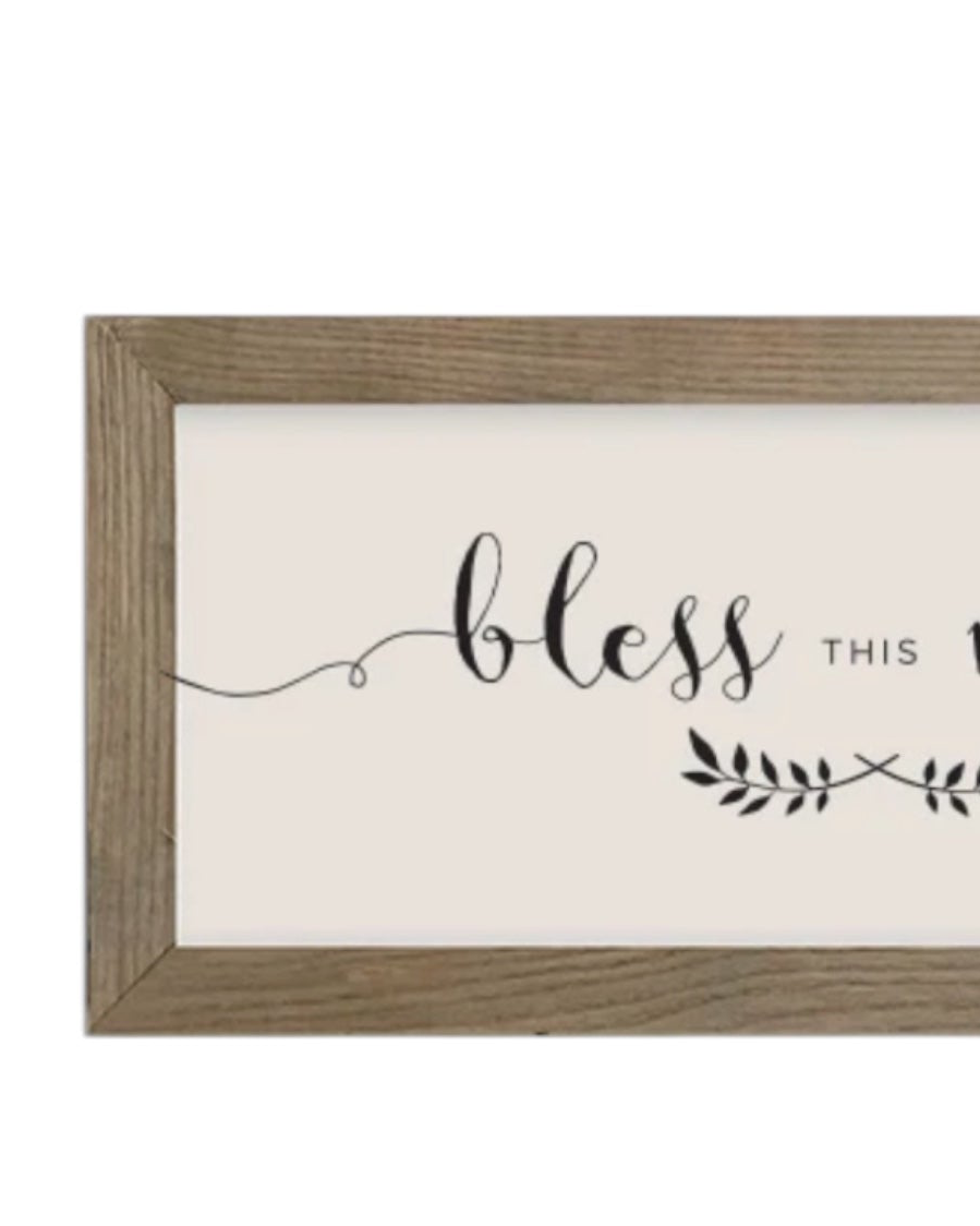 Rustic wooden framed wall art sign reading 