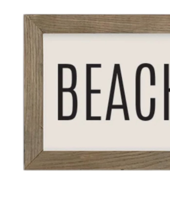 Rustic wooden medium framed beach house wall art sign by Brayden and Brooks featuring a natural wood finish.