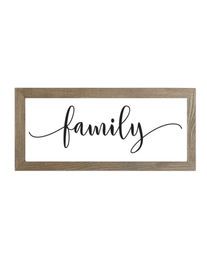 Rustic wooden medium framed family wall art sign by Brayden and Brooks, featuring natural wood finish and decorative lettering.