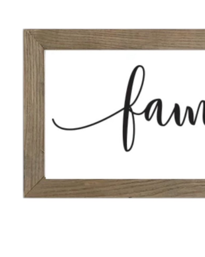 Rustic wooden medium framed family wall art sign by Brayden and Brooks, showcasing natural wood finish and charming family message.