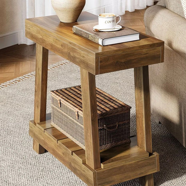Rustic natural wood effect side lamp table by Starlight Express, featuring a sturdy tabletop and classic design for living room decor