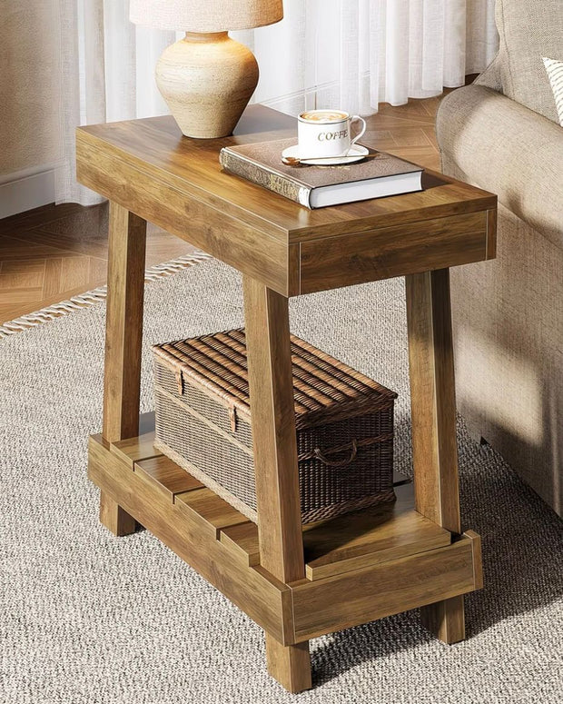 Rustic natural wood effect side lamp table by Starlight Express, featuring a sturdy tabletop and classic design for living room decor