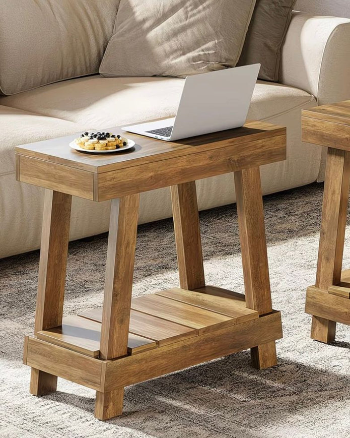 Rustic natural wood effect side lamp table by Starlight Express, showcasing a sturdy wooden surface and simple design.