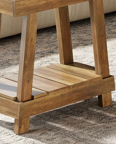 Rustic Natural Gallery wood effect side lamp table by Starlight Express showing a sturdy wooden surface and tapered legs.