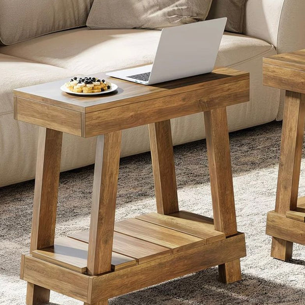 Rustic natural wood effect side lamp table by Starlight Express, showcasing a sturdy wooden surface and simple design.