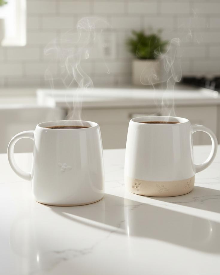 Gallery Direct reactive glaze bee mug for kitchen and dining, featuring a colorful bee design on ceramic mug.