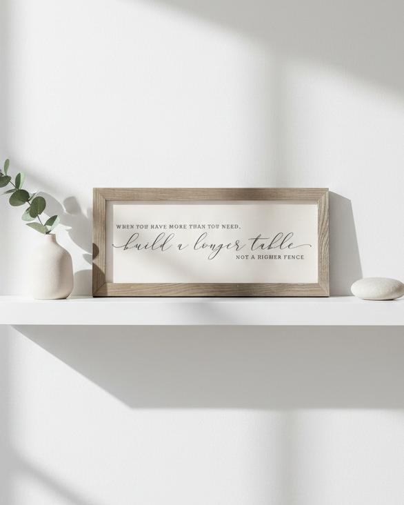 Rustic wooden framed wall art sign by Brayden and Brooks with the quote "When You Have More Than You Need" for home decor.